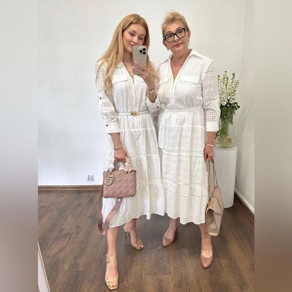 ZARA NWT WOMAN V-NECK OPENWORK EMBROIDERED MIDI DRESS WHITE ZIP - Picture 5 of 7